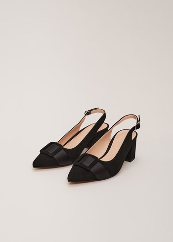 Phase Eight Suede Buckle Block Heels Black Canada | JRVABD-870